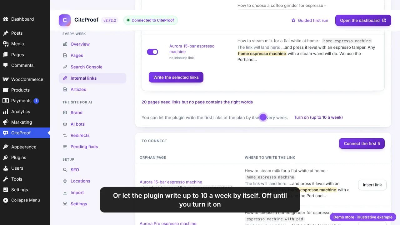 The next round of the plan and the switch to let the plugin write up to 10 links a week by itself