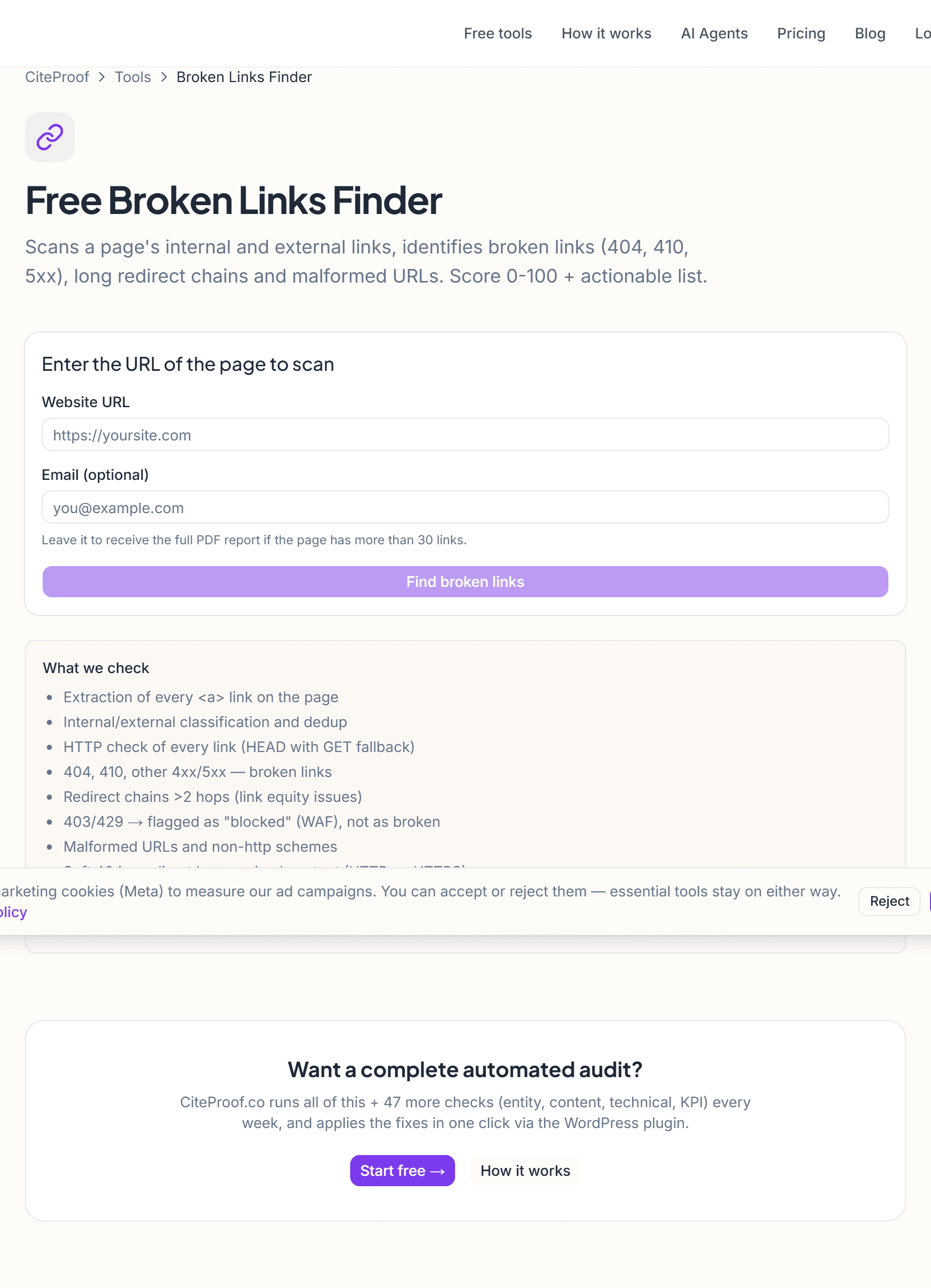 The Broken Links Finder tool