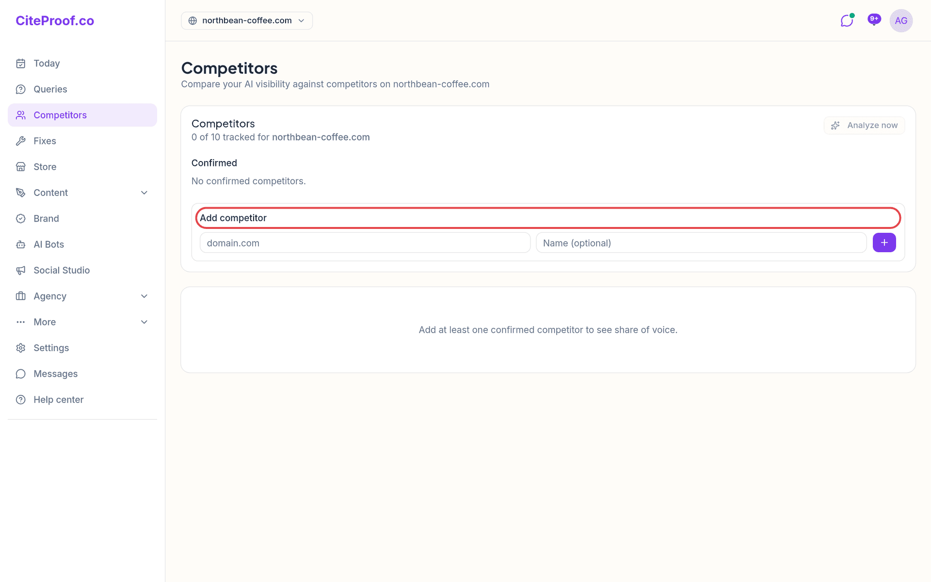 The Competitors page with the Add competitor form