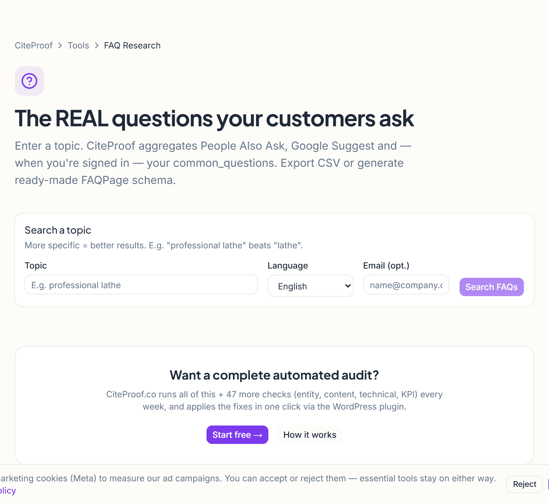 The FAQ Research tool