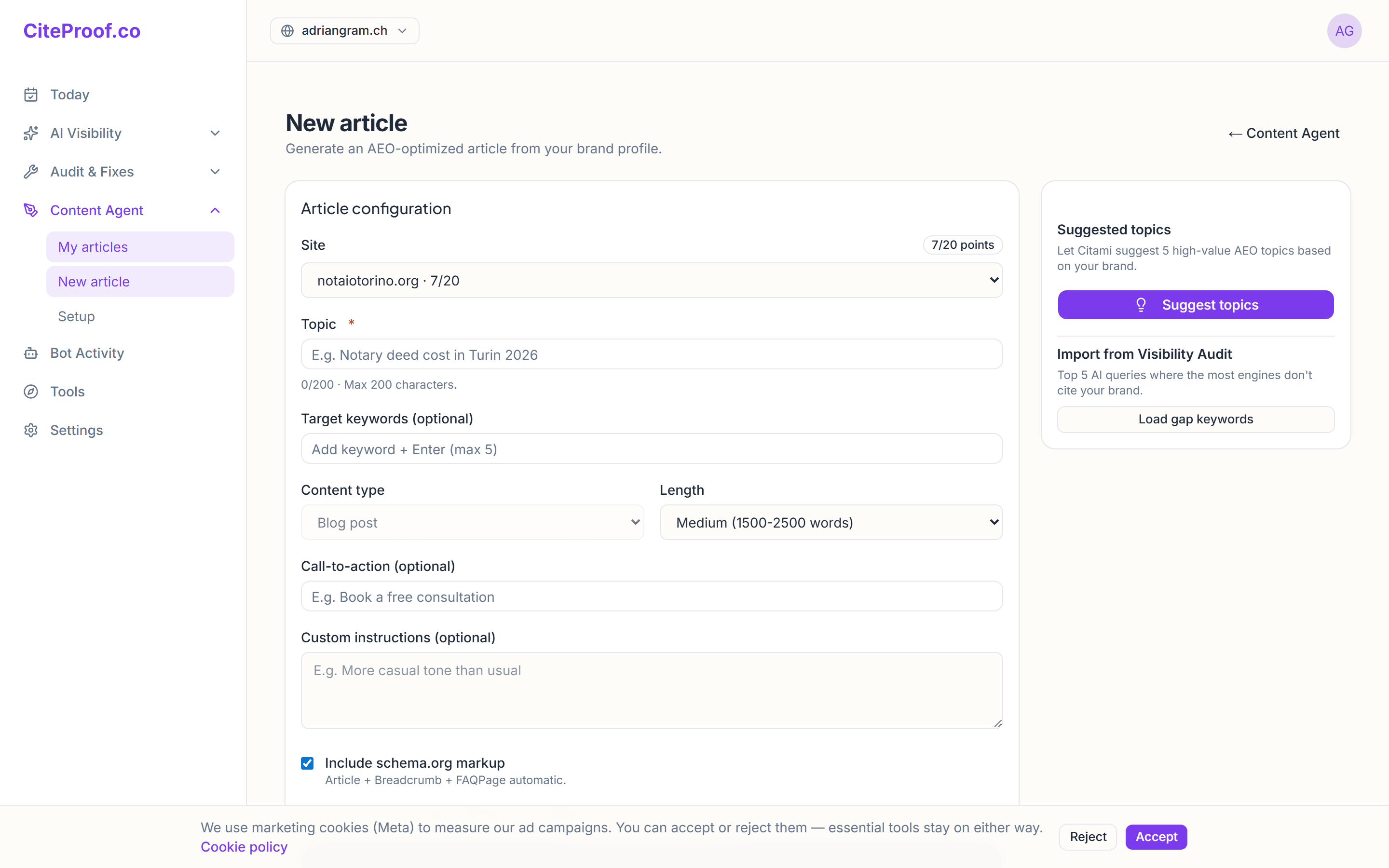 Generating your first article