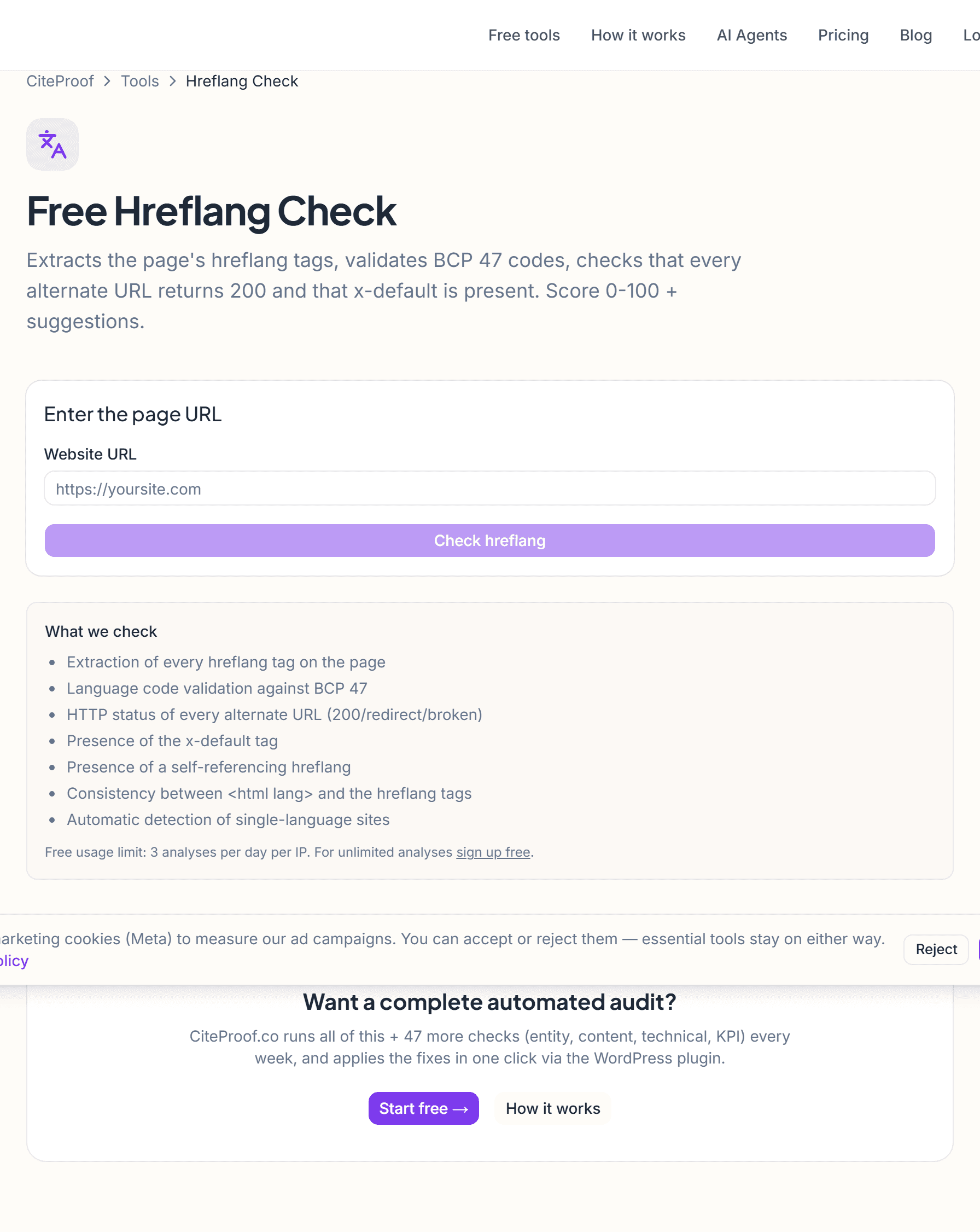 The Hreflang Check tool